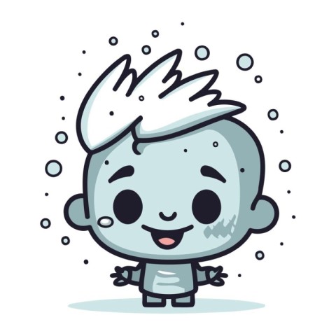 Cute baby boy smiling and playing with bubbles. Vector illustrat