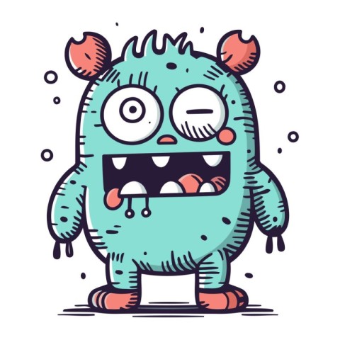 Funny cartoon monster with emotions. Vector illustration. Isolat