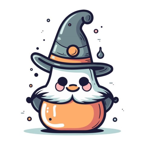 Cute cartoon witch hat with magic potion. Halloween vector illus