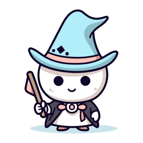 Cute Wizard Character. Cute Cartoon Wizard Vector Illustration.