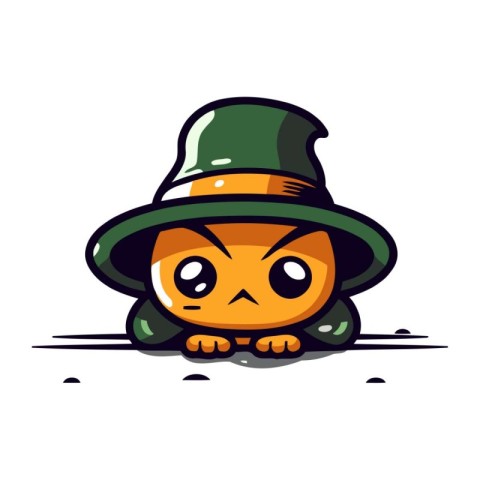 Cute cartoon owl in a hat. Halloween icon. Vector illustration