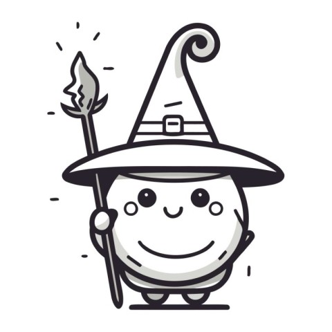 Cute Cartoon Wizard Wearing a Witch Hat Vector Illustration.