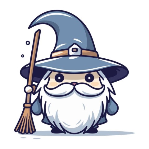 Wizard Cartoon Mascot Character With Broomstick Vector Illustrat