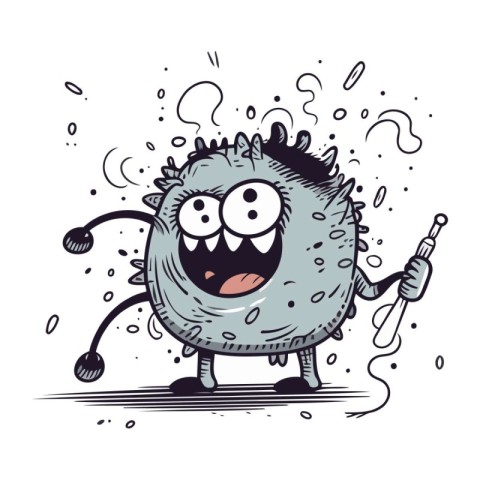 Cartoon monster with a thermometer in his hand. Vector illustrat