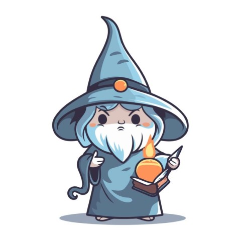 Witch cartoon character with book and candle. Halloween vector i