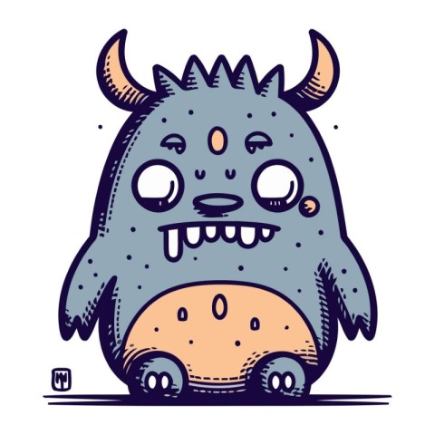 Cute cartoon monster. Vector illustration of a monster with horn