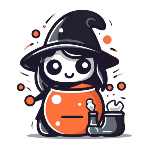 Cute Witch Pot Cartoon Mascot Character Vector Illustration.