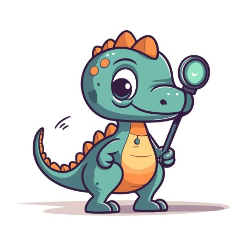 Cute cartoon crocodile with magnifying glass. Vector illustratio