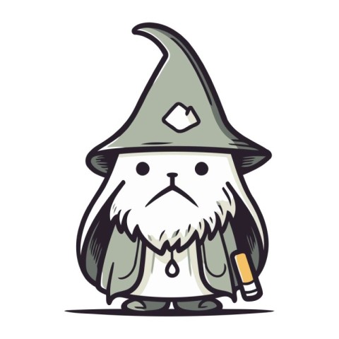 Cute cartoon gnome with a pencil in his hand. Vector illustratio