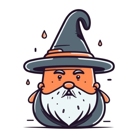 Cartoon wizard with hat and mustache. Vector illustration for Ha