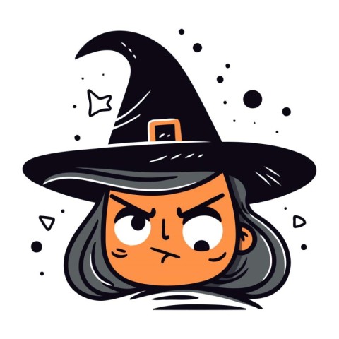 Angry cartoon witch. Vector illustration in doodle style.