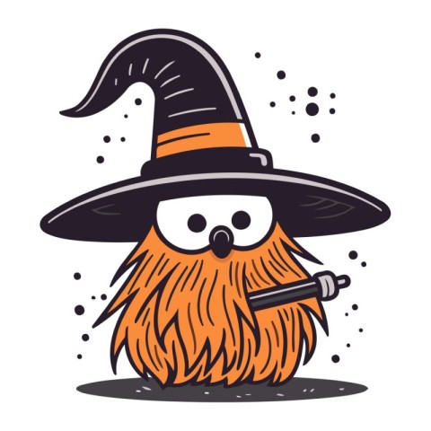 Funny cartoon witch with smoking pipe. Vector illustration. Hall