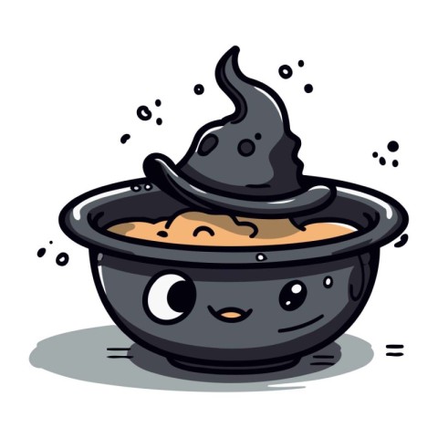 Cute Halloween witch cauldron with potion. Vector cartoon illust