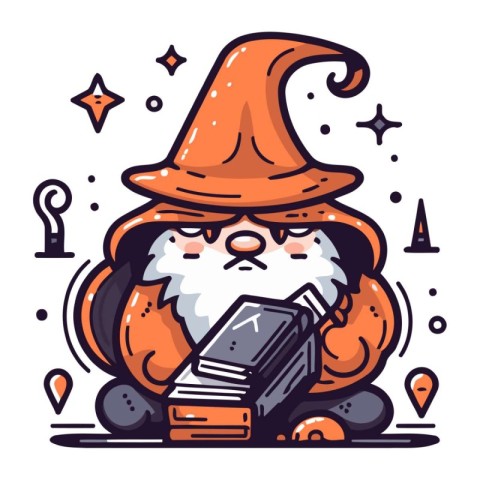 Cute cartoon gnome reading a book. Vector illustration for Hallo