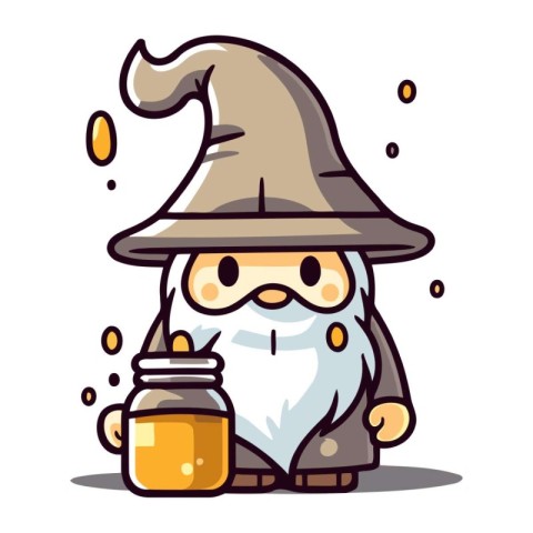 Witch Cartoon Mascot Character With Jar Of Honey Vector Illustra