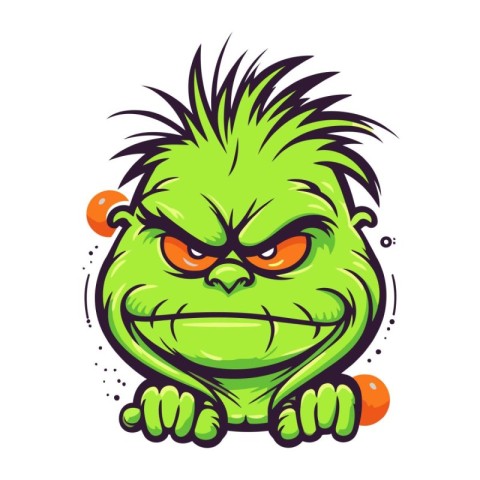 Angry cartoon green monster. Vector illustration isolated on whi