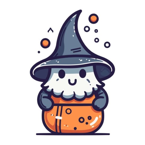 Halloween vector illustration. Cute cartoon witch with a pumpkin