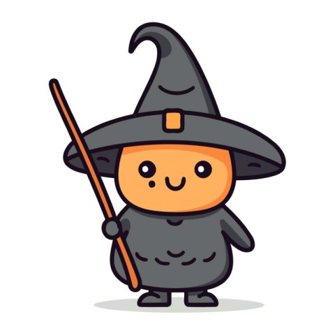 Cute Little Halloween Witch Character Vector Illustration. Carto