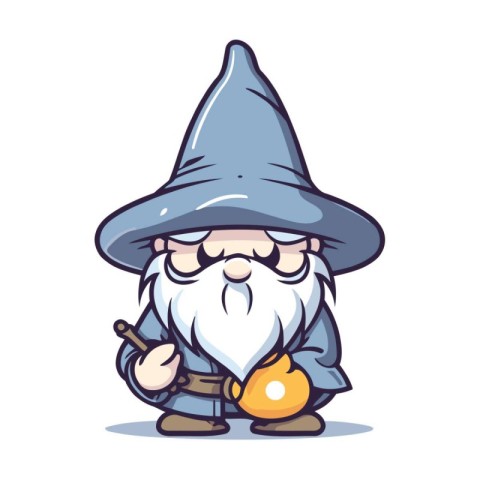 Angry Cartoon Wizard Wearing a Witch Hat Vector Illustration.