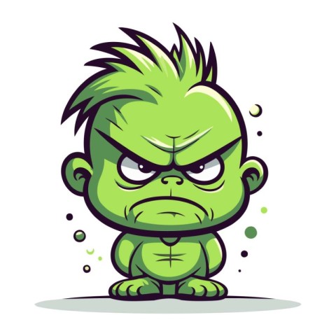 Angry cartoon green monster isolated on white background. Vector