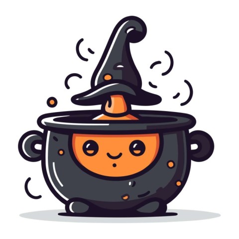 Cute Halloween witch cauldron. Vector illustration in cartoon st