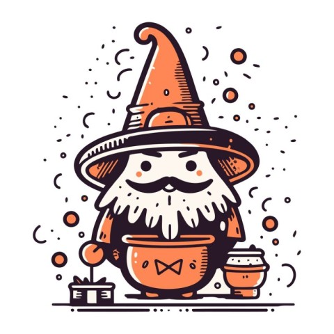 Cute cartoon gnome with a pot of coffee. Vector illustration.