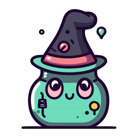 Cute cartoon Halloween witch pot character. Vector illustration