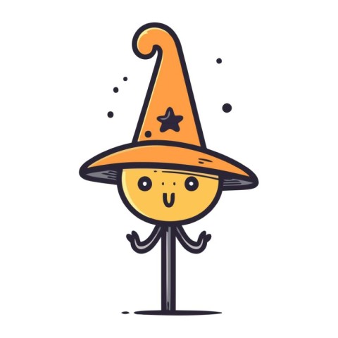 Cute happy smiling witch. Vector illustration in doodle style.