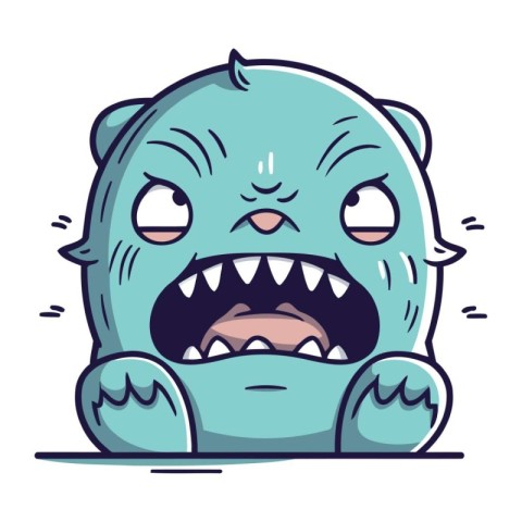 Angry cartoon monster. Vector illustration. Isolated on white ba