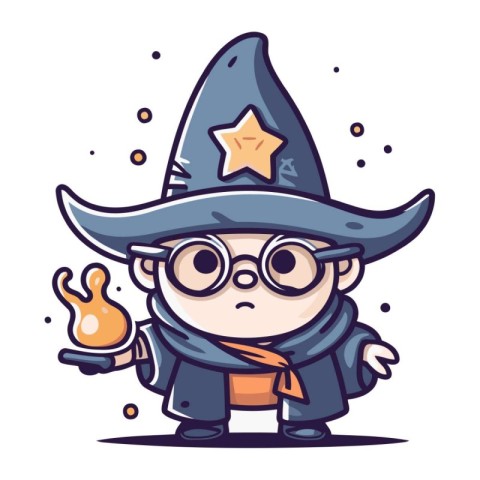 Cute Cartoon Wizard Wearing Costume and Glasses Vector Illustrat