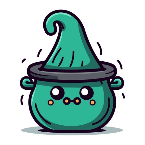 Cute Halloween Witch Pot Cartoon Mascot Character Vector Illustr