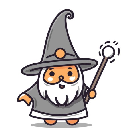 Witch wizard character cartoon vector illustration. Cute wizard