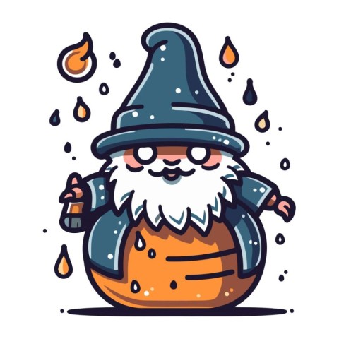 Halloween vector illustration. Cute cartoon wizard with a pumpki