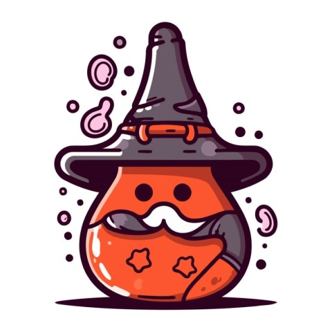 Halloween pumpkin with witch hat and mustaches. Vector illustrat