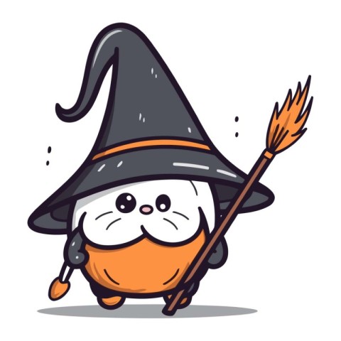 Witch with broom character cartoon vector illustration. Cute car