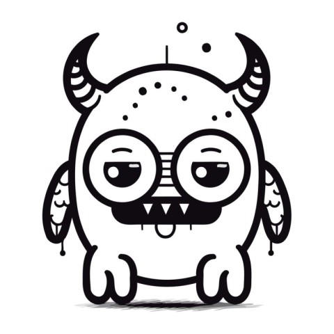 Cartoon cute monster with horns. Vector illustration isolated on