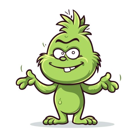 Funny green monster isolated on white background. Cartoon vector