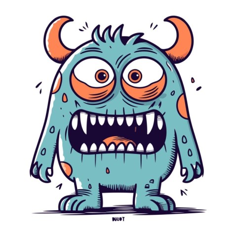 Funny cartoon monster. Vector illustration of a monster with hor