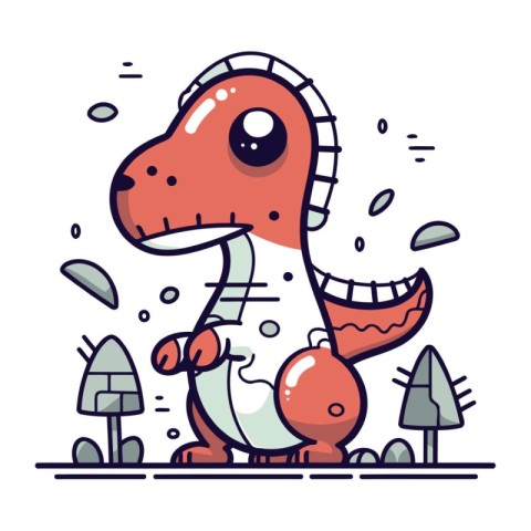 Cute cartoon dinosaur. Vector illustration in a flat line style.