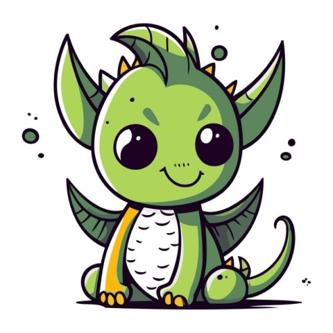 Cute cartoon dragon with big eyes. Vector illustration on white