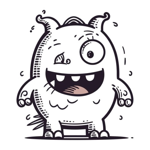 Funny cartoon monster. Vector illustration. Black and white colo