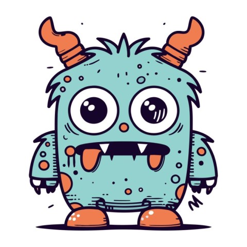 Funny cartoon monster with horns. Vector illustration for your d