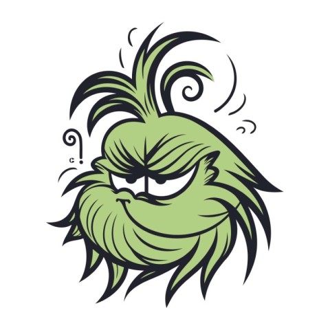 Vector illustration of angry monster with green hair and tail is