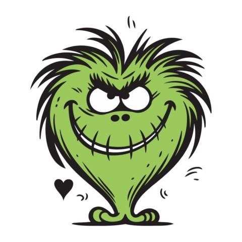 Funny green monster. Vector illustration. Isolated on white back