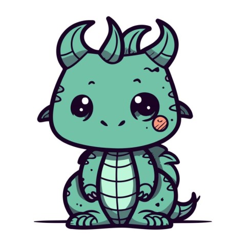 Cute cartoon monster with horns. Vector illustration isolated on