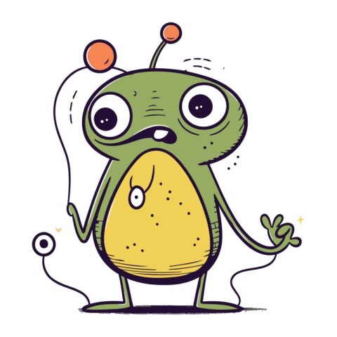 Cute cartoon alien with big eyes. Vector illustration on white b