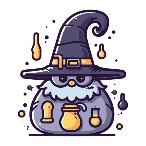 Vector illustration of cute cartoon witch with magic potion. Iso