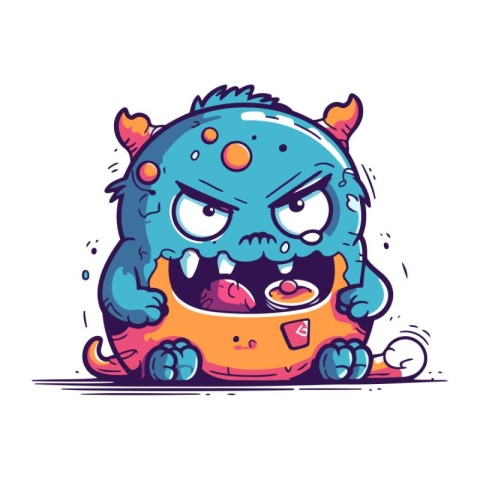 Angry cartoon monster. Vector illustration. Isolated on white ba