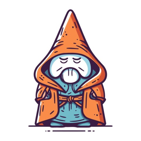 Sad cartoon monster in a hood. Vector illustration on white back