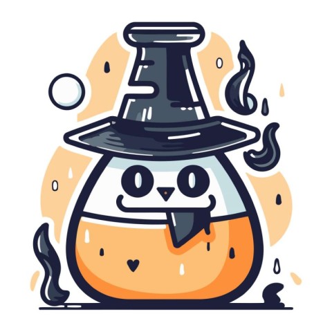 Cute vector illustration of a bottle of whiskey in a witch hat.